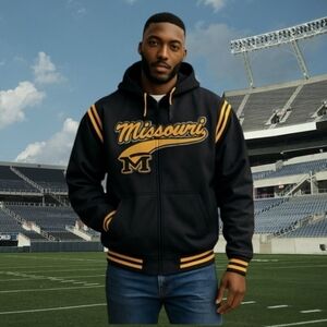 Missouri G-III Y2k  Black embroidered Hooded Full Zip Varsity Jacket sz XL